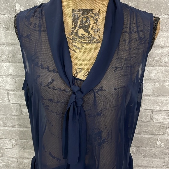 Loft Navy Sheer Tie Blouse - Picture 2 of 6
